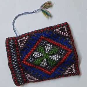Vintage Linen Embroidered Bag Handmade Souvenir Retro Cross Stitch Craft Purse